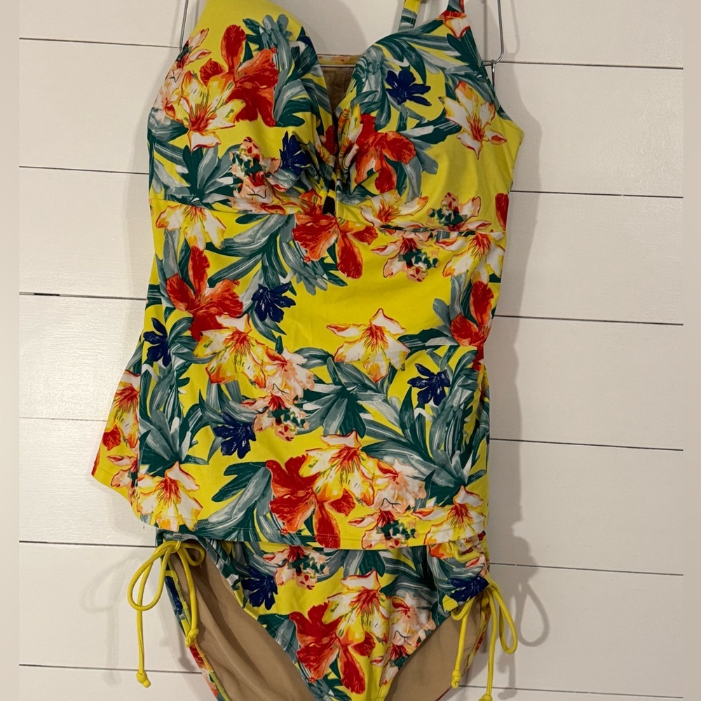 Yellow Tropical Print Tankini (Lane Bryant)